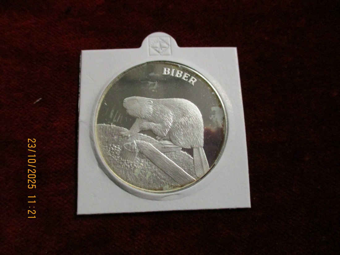  Medaille Bedrohte Tierwelt Biber 925er Silber 20g   