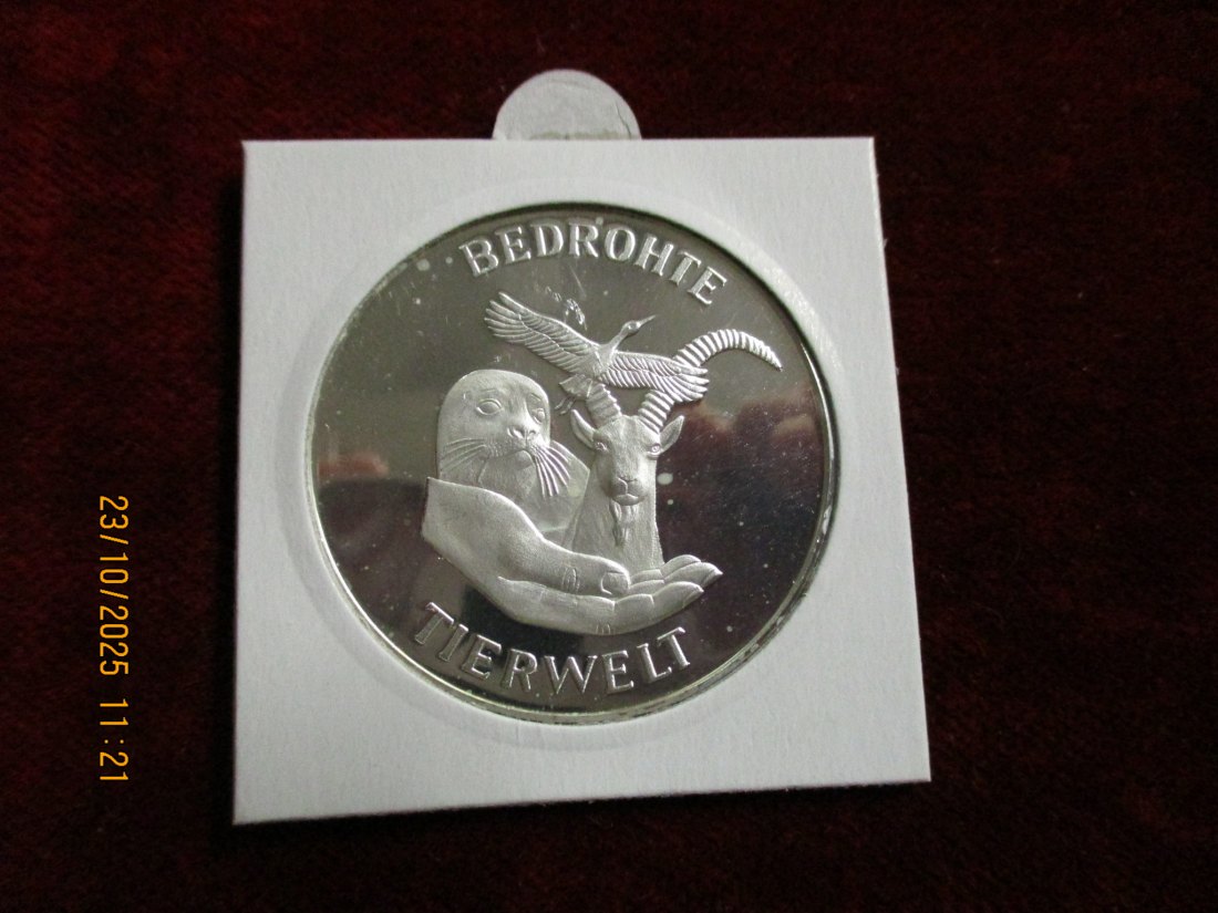  Medaille Bedrohte Tierwelt Alpensteinbock 925er Silber 20g   