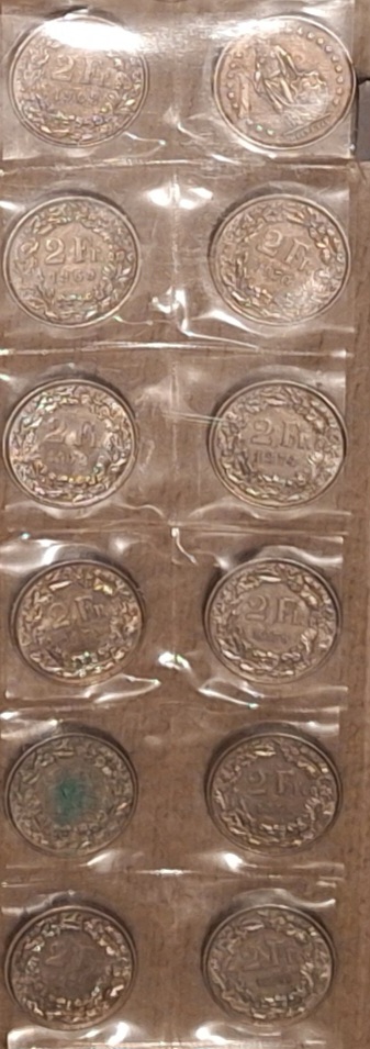  Schweiz 12x2 CHF 1968-1981 Kursmünzen Lot 24 Franken alle CuNi lose A   