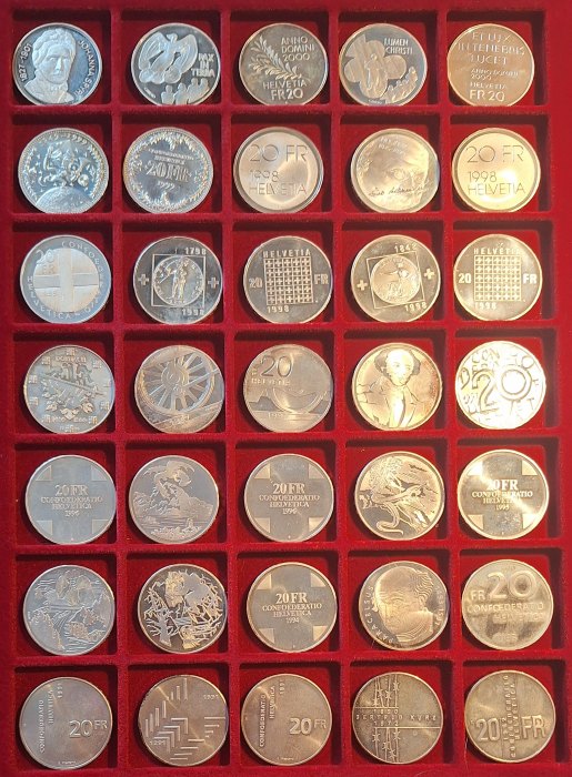  Schweiz 21x20 CHF 1991- 2003 Sonder-/Gedenk- Münzen lose keine doppelt 420g 835er Silber   