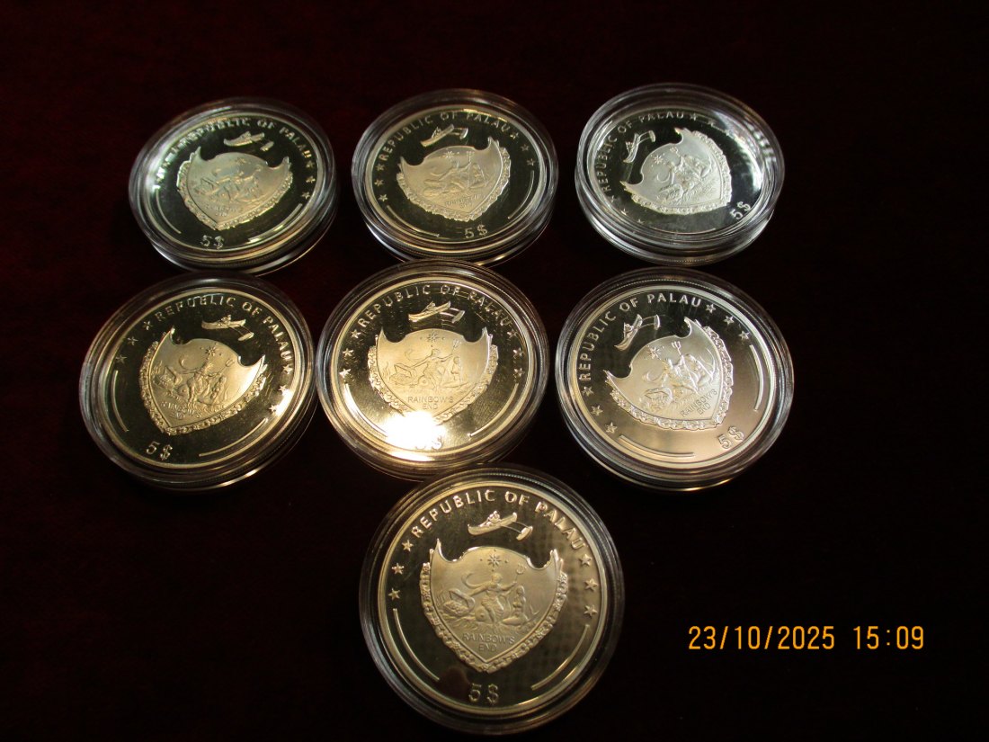  Palau 7 x 5 Dollars 2013 Weltwunder 925er Silber Gewicht: 140g / E   