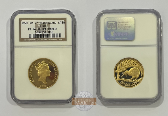 Neuseeland 150 Dollar 1990 Gründung Neuseelands KM#77 MM-Frankfurt Feingold: 15,54g