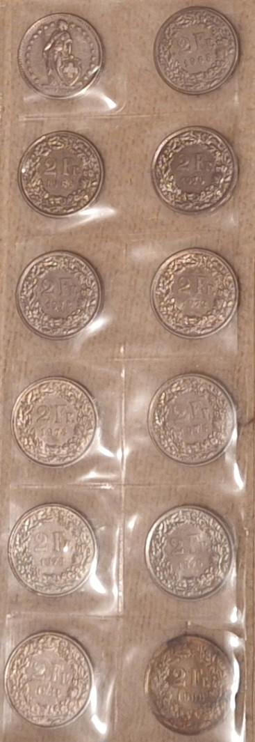  Schweiz 12x2 CHF 1968-2025 Kursmünzen Lot 24 Franken alle CuNi lose B   