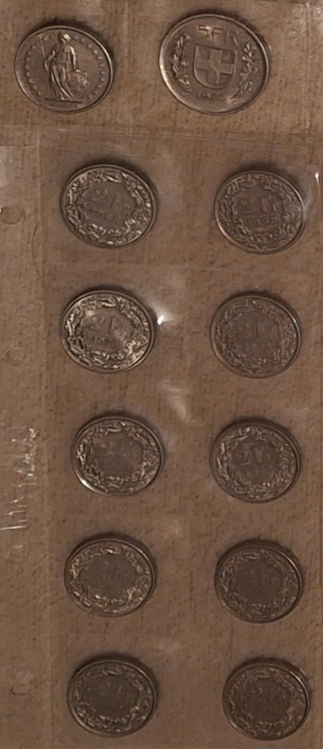  Schweiz 11×2 CHF 1968-2025 Kursmünzen+5 CHF Alphirt 1970 Lot 27 Franken alle CuNi lose D   