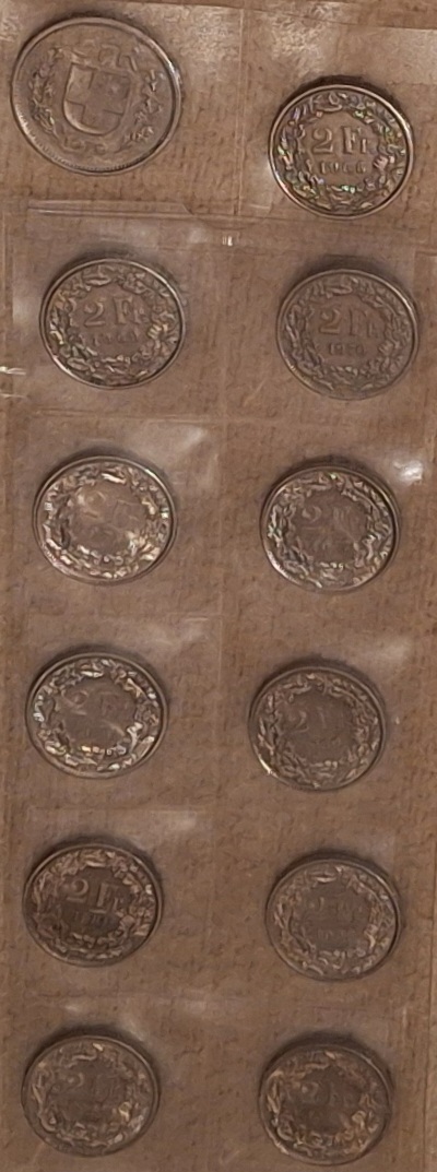  Schweiz 11x2 CHF 1968-2025 Kursmünzen +5 CHF Alphirt 1979 Lot 27 Franken alle CuNi lose E   