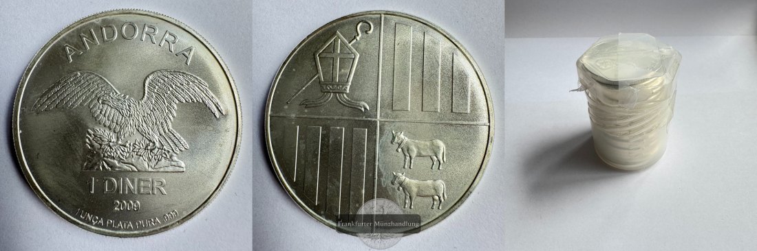  Andorra 20x 1 Diner (Golden Eagle) 2009 (2008-14) FM-Frankfurt KM#268 Feinsilber: 622g   