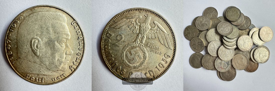  Dt. Reich 50x 2 Reichsmark (Paul von Hindenburg) 1936-1939 FM-Frankfurt Feinsilber: 250g   