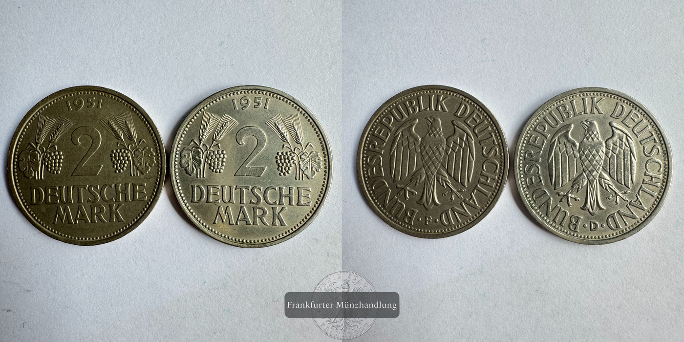  BRD 2x 2 Deutsche Mark 1951 FM-Frankfurt KM#111 CuNi: 14g   