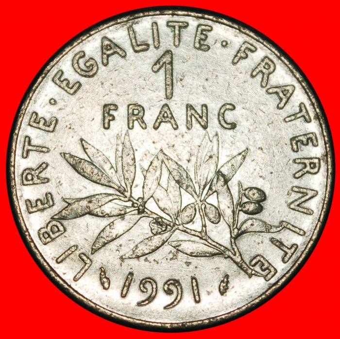 Ⰿ SUN (1960-2001): FRANCE ★ 1 FRANC 1991! SOWER ERROR! NOT STANDARD ALIGNMENT★LOW START★ NO RESERVE!