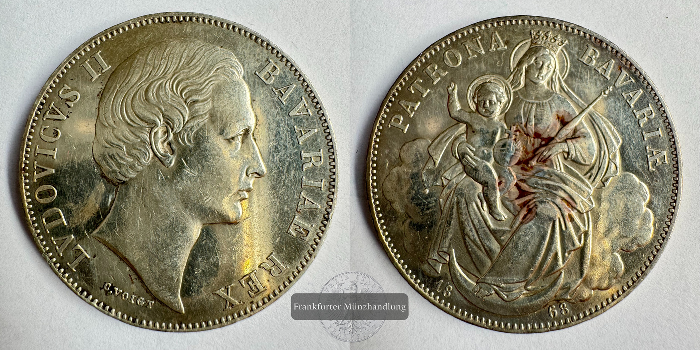 DE Bayern, Ludwig II. Vereinsthaler 1868 FM-Frankfurt KM#877 Feinsilber: 16,7g   