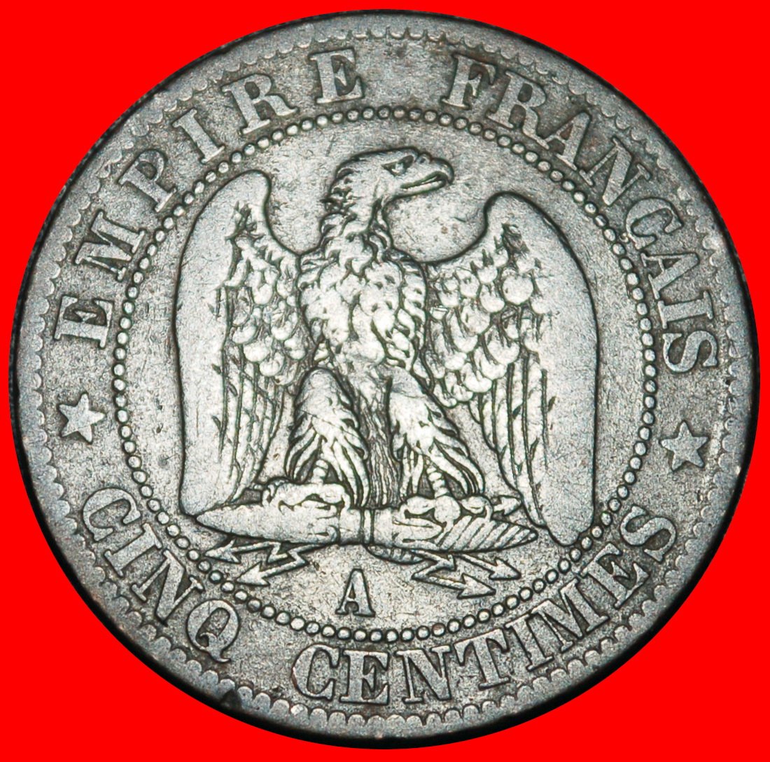  Ⰿ OHNE KRANZ (1853-1857):FRANKREICH★5 CENTIMES 1854A HAND! NAPOLEON III. (1852-1873)★OHNE VORBEHALT!   