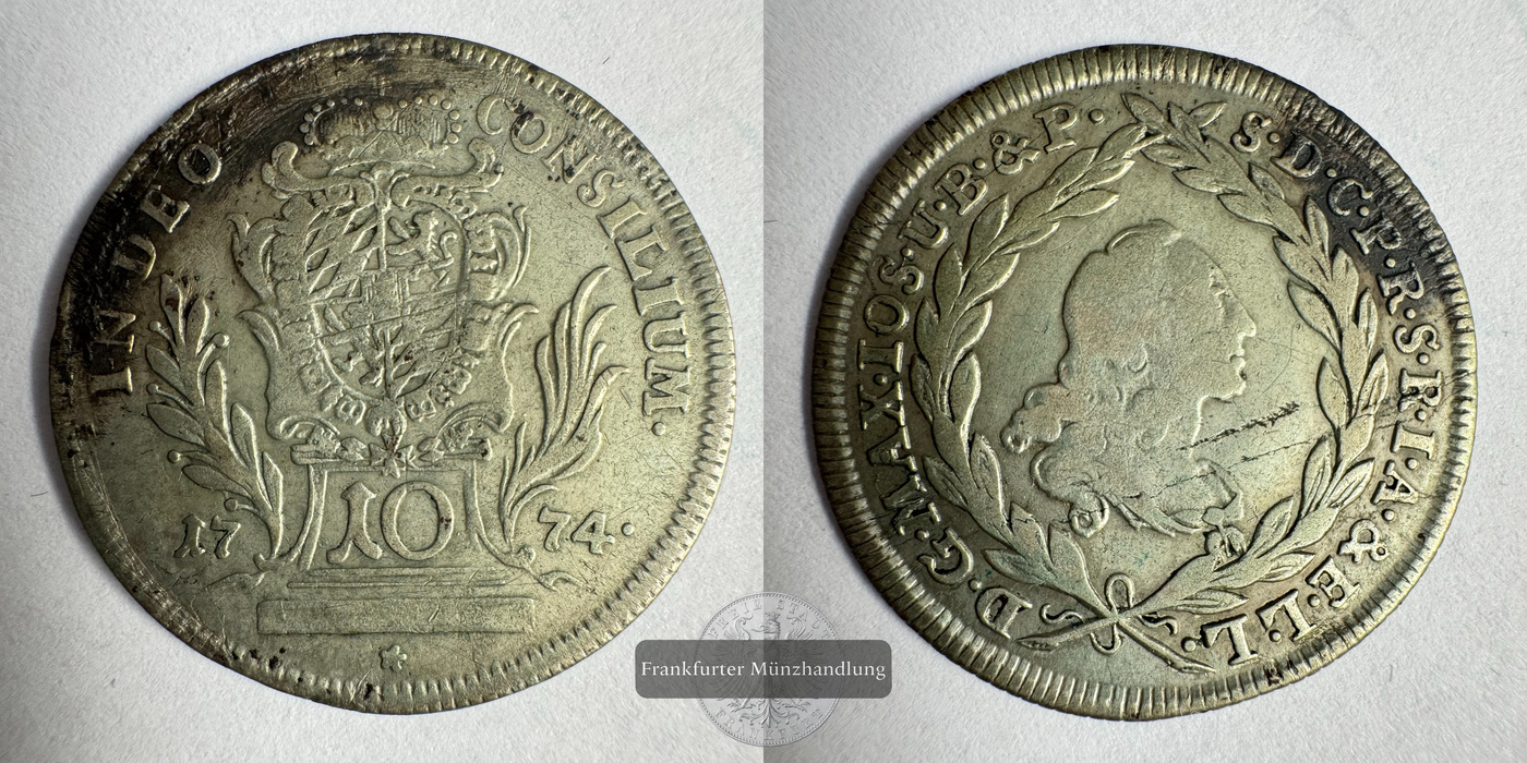  HRR dt. Nation 10 Kreuzer Maximilian III Joseph 1774 (1763-77) FM-Frankfurt KM#526 Feinsilber: 1,86g   