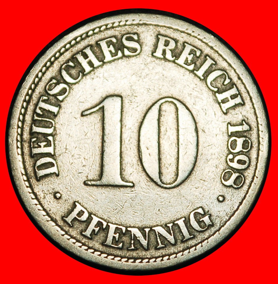 Ⰿ EAGLE (1890-1916): GERMANY★10 PFENNIGS 1898D BAVARIA! WILLIAM II 1888-1918★LOW START ★ NO RESERVE!