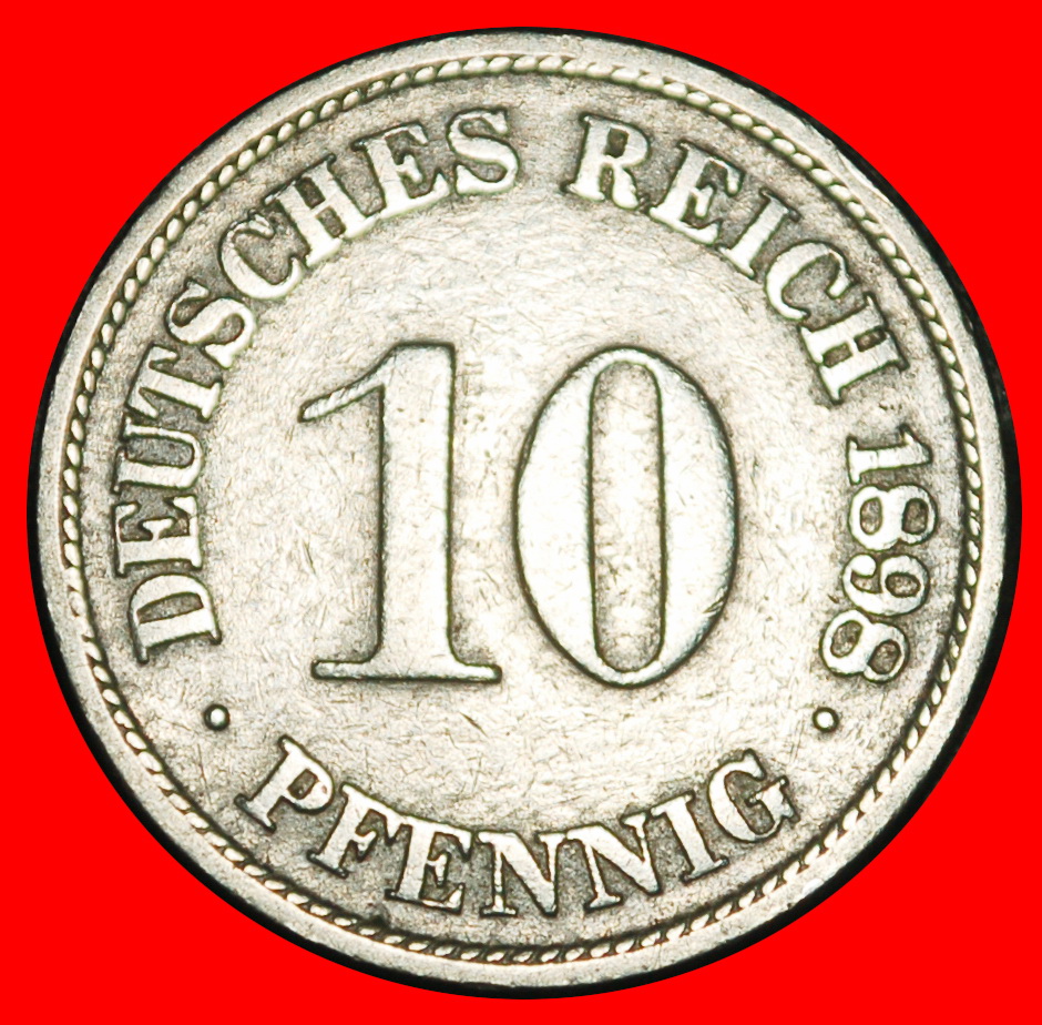 Ⰿ EAGLE (1890-1916): GERMANY★10 PFENNIGS 1898F WUERTT.! WILLIAM II 1888-1918★LOW START ★ NO RESERVE!