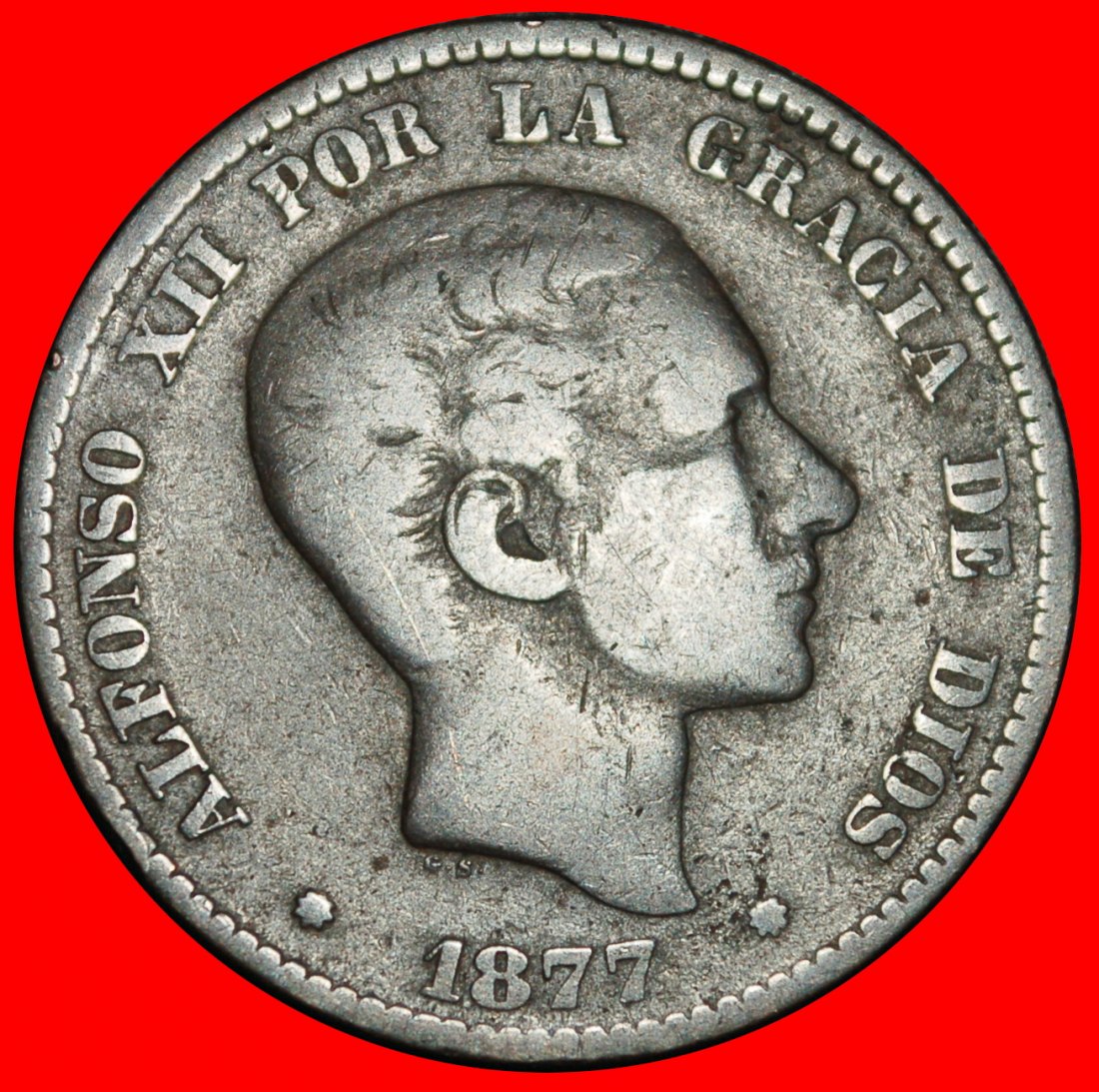 Ⰿ FRANCE (1877-1879): SPAIN ★ 10 CENTIMOS 1877 OM! ALFONSO XII (1874-1885)★LOW START ★ NO RESERVE!