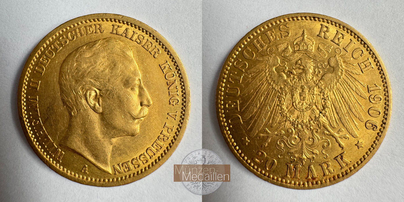 Dt. Reich Preußen 20 Mark William II 1906 (1890-1913) A MM-Frankfurt KM#521 Feingold: 7,17g