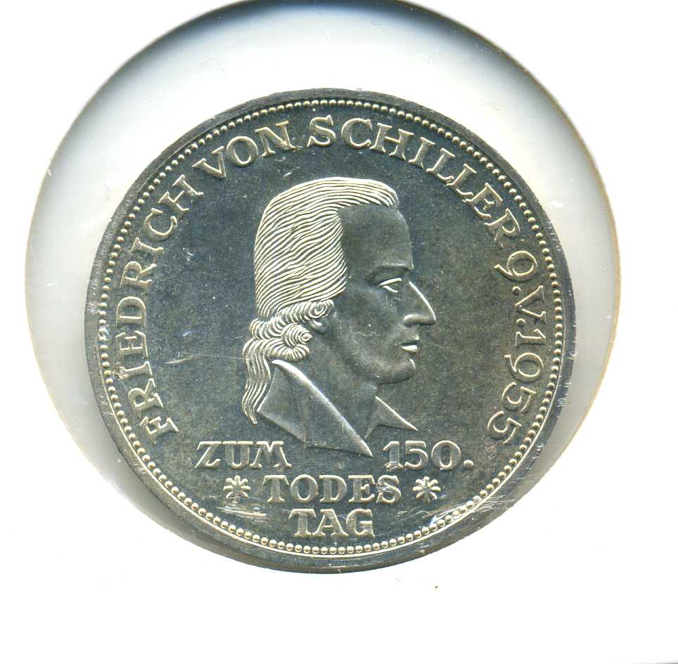 5 DM 1955 Schiller besser als vorzüglich ohne Randfehler selten in dieser Erhaltung