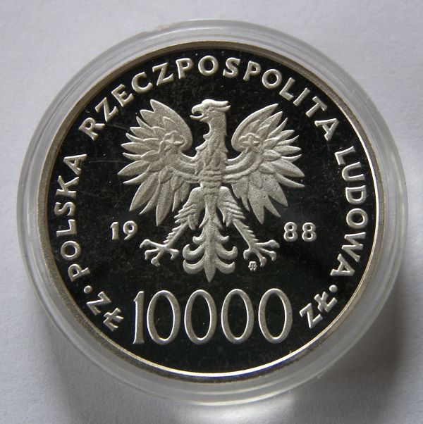  POLEN 10.000 Zloty 1988 Silber Polierte Platte PP !! Papst !! SELTEN !!   