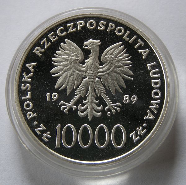  POLEN 10.000 Zloty 1989 Silber Polierte Platte PP !! Papst !! SELTEN !!   