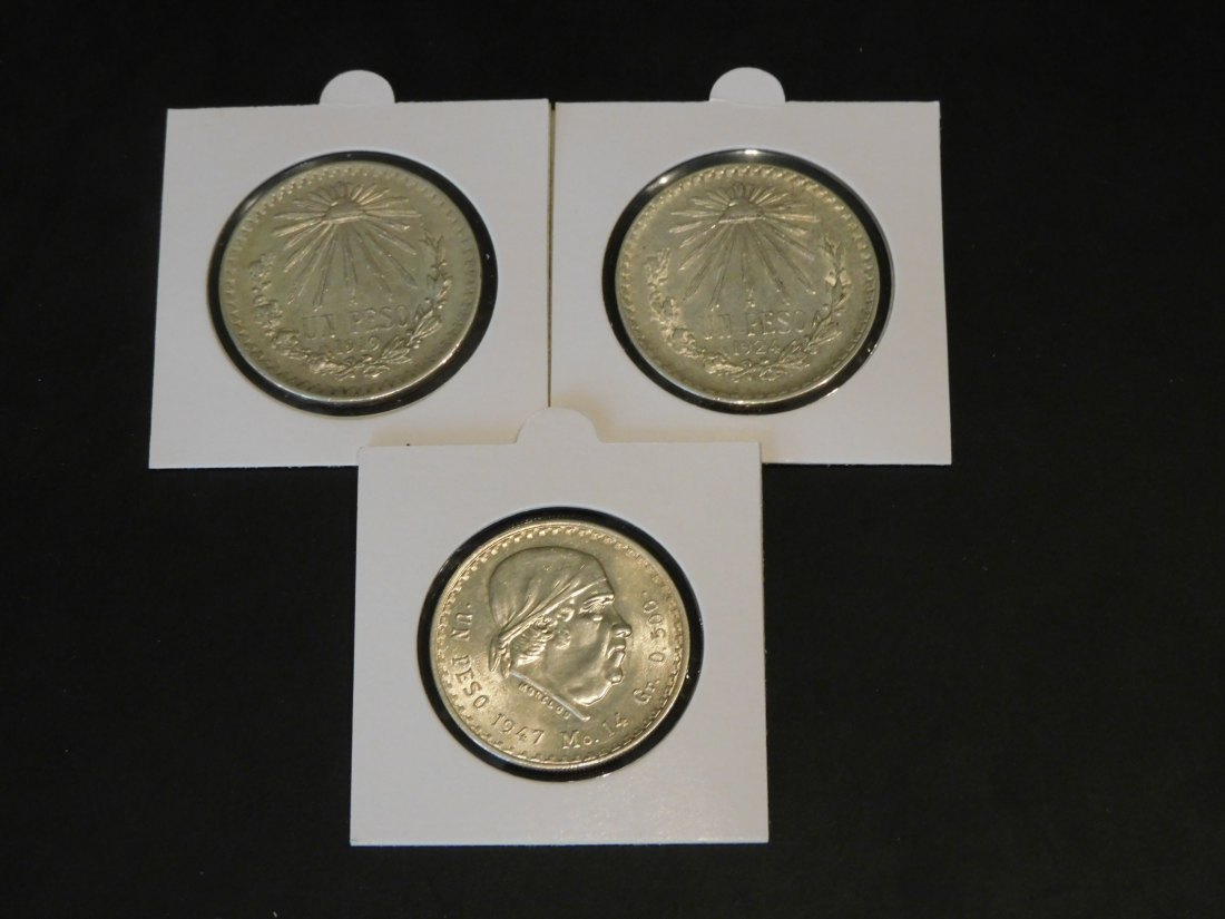 MEXICO 3X 1 PESO 1919-24-47.GRADE-PLEASE SEE PHOTOS.