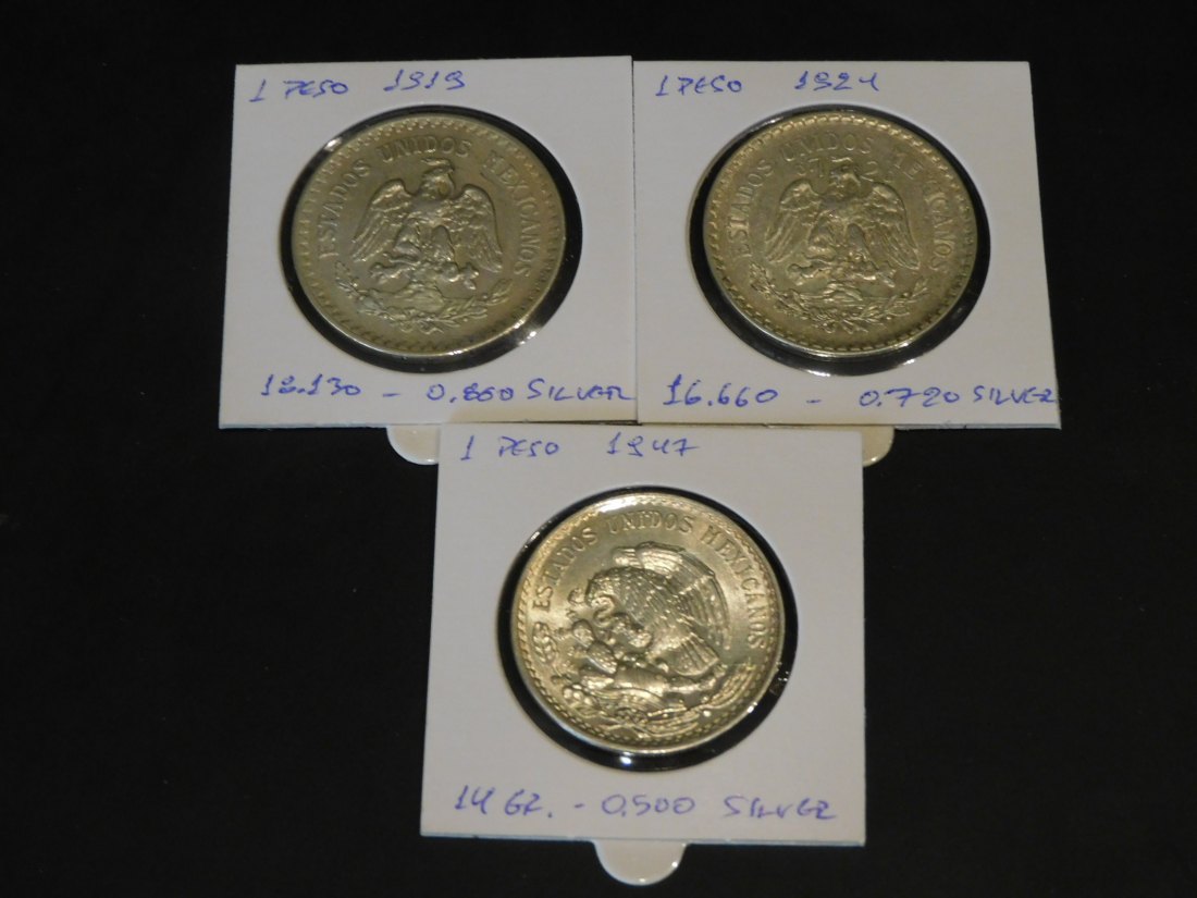 MEXICO 3X 1 PESO 1919-24-47.GRADE-PLEASE SEE PHOTOS.