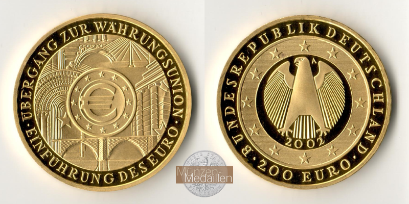 BRD  200 Euro MM-Frankfurt KM#220 Feingold: 31,1g Einführung des Euro 2002 A