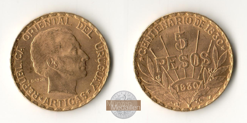 Uruguay MM-Frankfurt Feingewicht: 7,78g 5 Pesos 1930