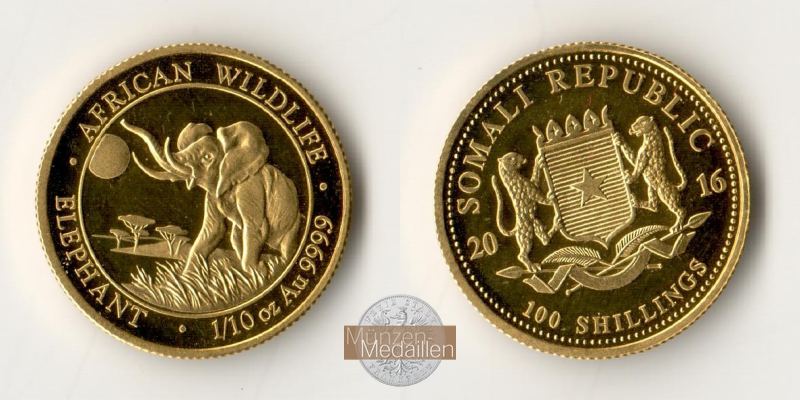 Somalia MM-Frankfurt Feingold: 3,11g 100 Schilling   Elephant 2018