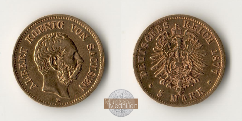 Sachsen, Albert 1873-1902. MM-Frankfurt Feingold: 1,77g 5 Mark 1877 E