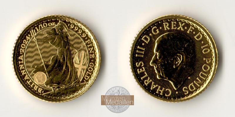 Grossbritannien MM-Frankfurt Feingold: 3,11g 10 Pounds (Britannia) 2024