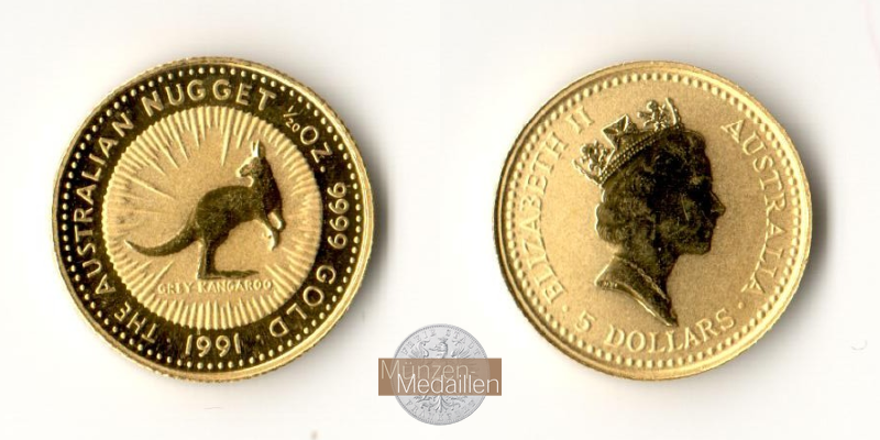 Australien  5 Dollar MM-Frankfurt Feingold: 1,55g Grey Kangaroo 1991