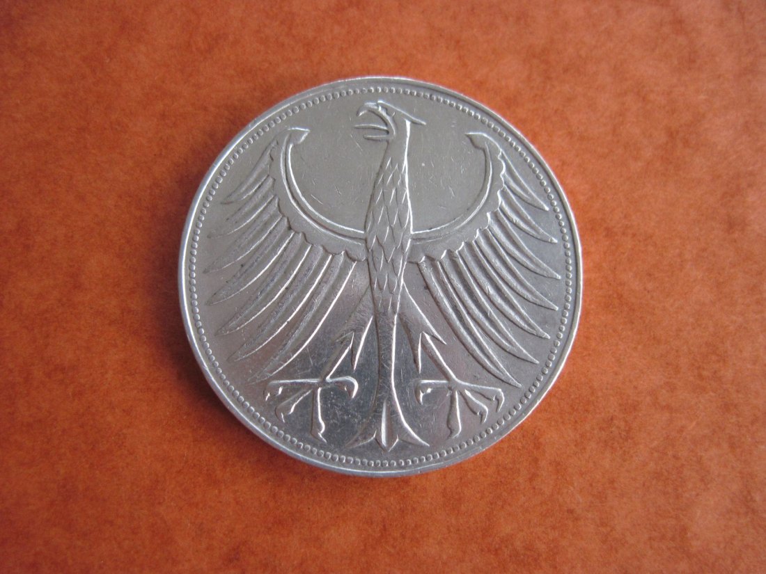 Deutschland 5 DM 1956 F Silberadler, 625er Silber, sehr schön