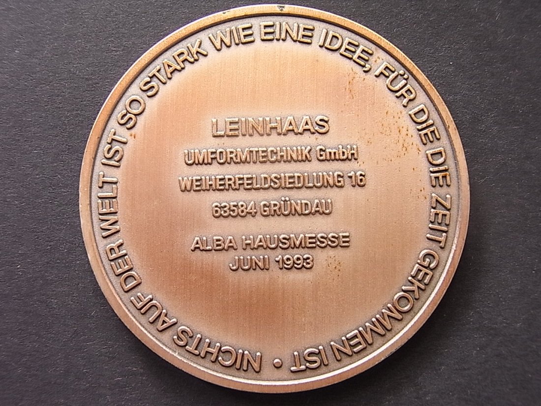  Gründau Medaille Maschinenbau Leinhaas Hausmesse 1993 58gr. 55mm   