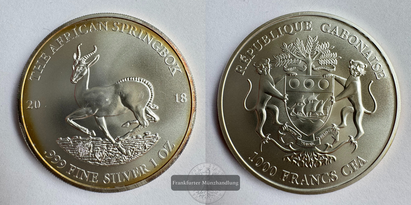  Gabun 1000 Francs CFA (African Springbok) 2018 (2014-21) FM-Frankfurt KM#55 Feinsilber: 31,1g   