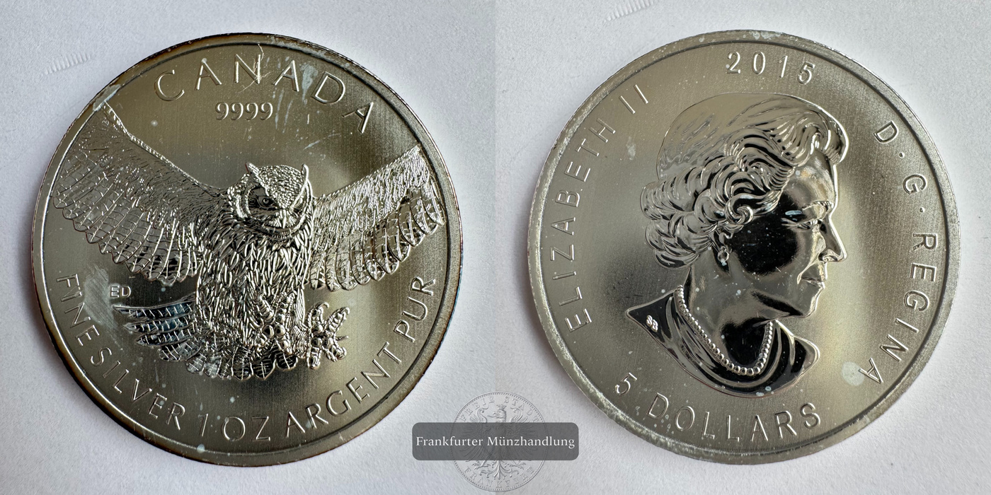  Kanada 5 Dollar 2015 Elizabeth II Uhu FM-Frankfurt KM#1883 Feinsilber: 31.39g   