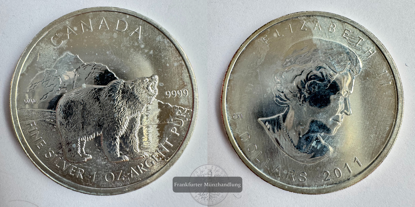  Kanada 5 Dollar 2011 Wildlife Grizzly FM-Frankfurt KM#1109 Feinsilber: 31,1g   