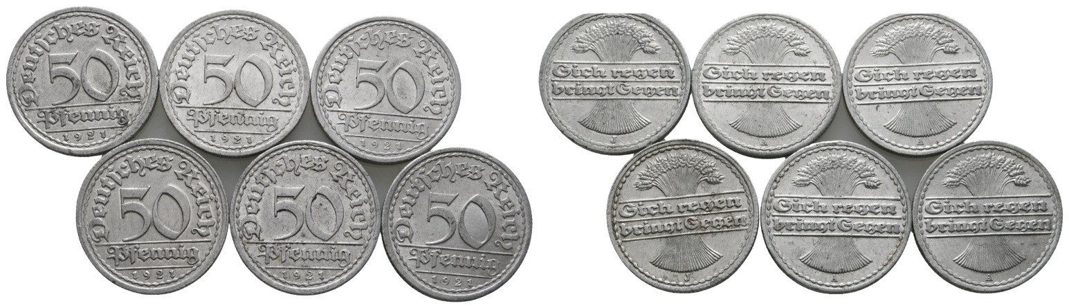 Deutsches Reich; Weimarer Republik; 6x 50 Pfennig 1921