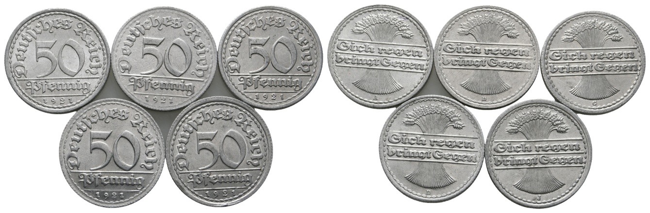Deutsches Reich; Weimarer Republik; 5x 50 Pfennig 1921