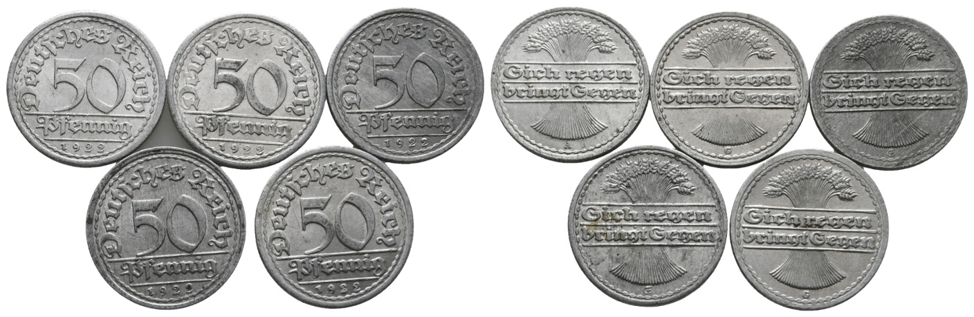 Deutsches Reich; Weimarer Republik; 5x 50 Pfennig 1922
