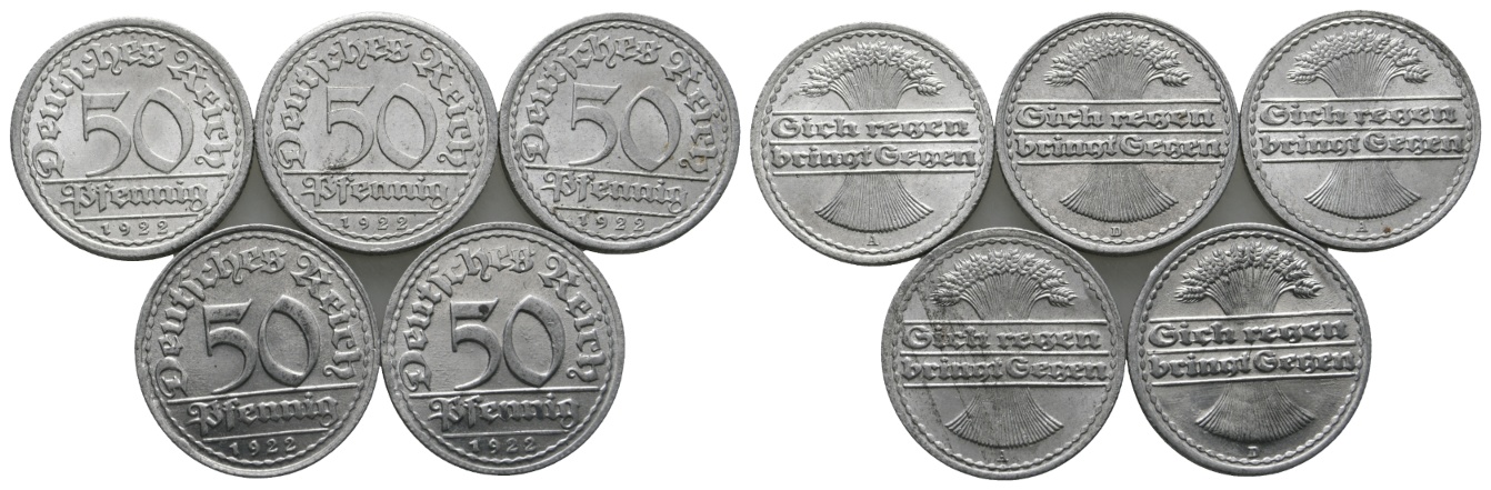 Deutsches Reich; Weimarer Republik; 5x 50 Pfennig 1922