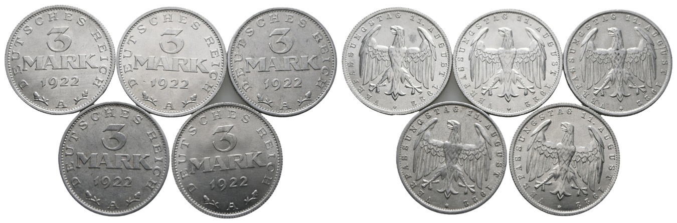 Deutsches Reich; Weimarer Republik; 5x 3 Mark 1922