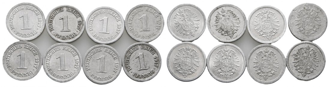  Deutsches Reich; Weimarer Republik; 8x 1 Pfennig 1917   