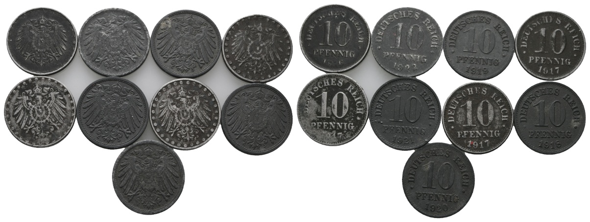 Deutsches Reich; Kaiserreich; 9x 10 Pfennig 1916-1922