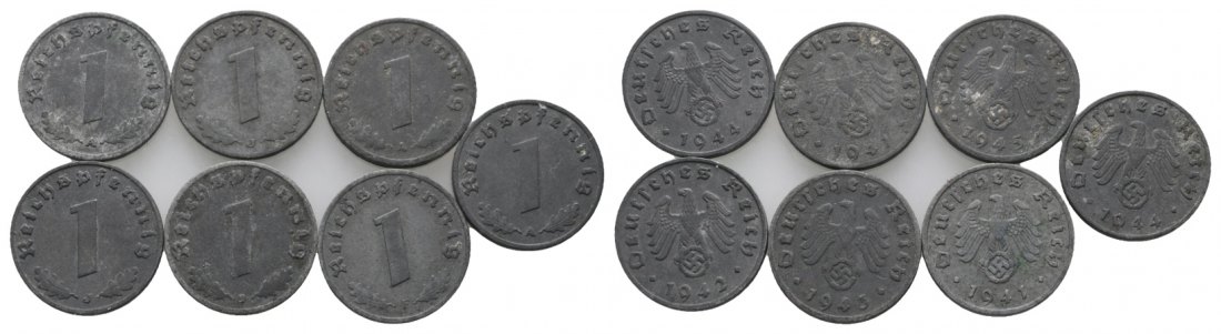Deutsches Reich; Drittes Reich; 7x 1 Pfennig 1941-1945
