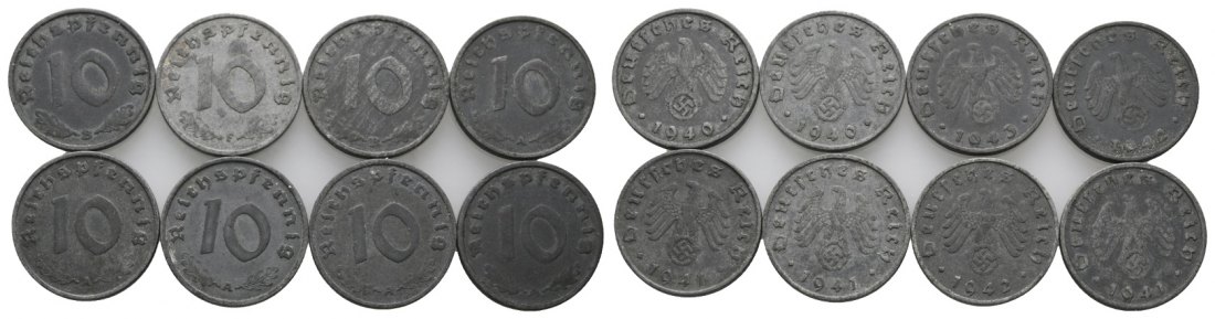 Deutsches Reich; Drittes Reich; 8x 10 Pfennig 1940-1943