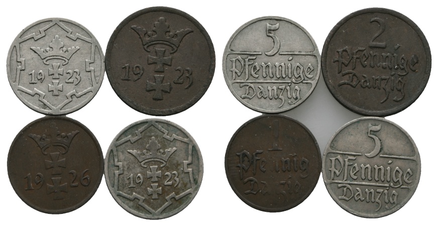 Deutsches Reich; Danzig; 4 Kleinmünzen 1923/1926