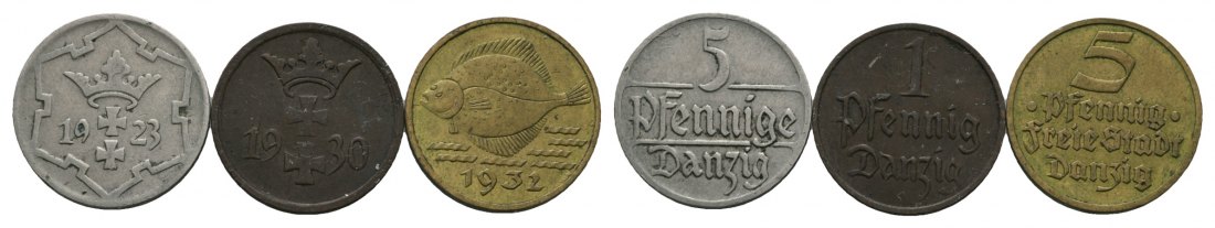 Deutsches Reich; Danzig; 3 Kleinmünzen 1923/1930/1932