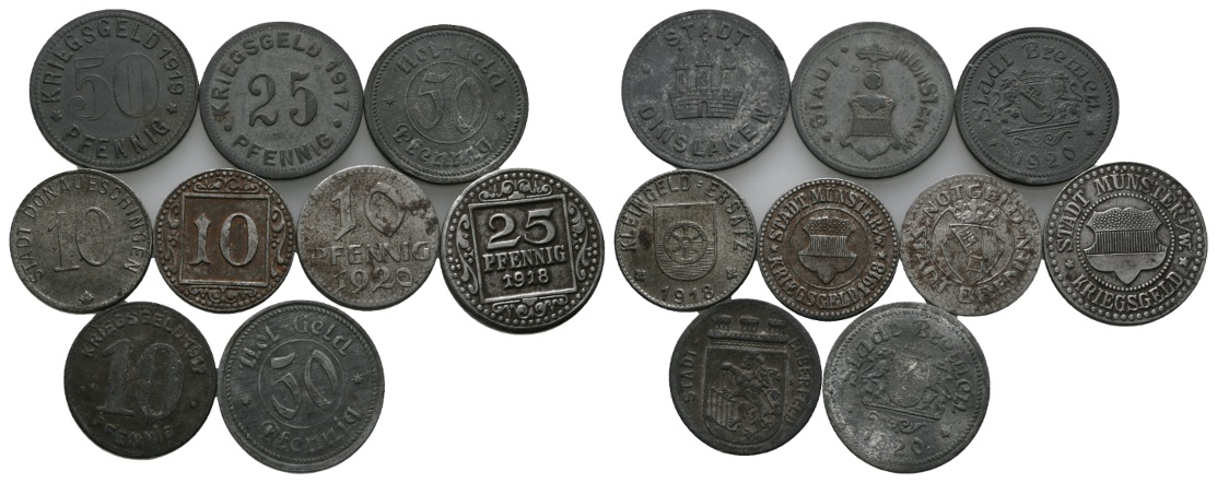 Notgeld; verschiedene Städte; 9 Kleinmünzen