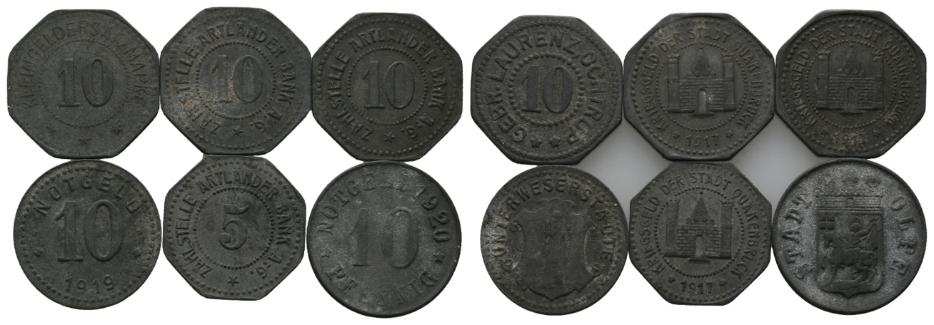 Notgeld; verschiedene Städte; 6 Kleinmünzen