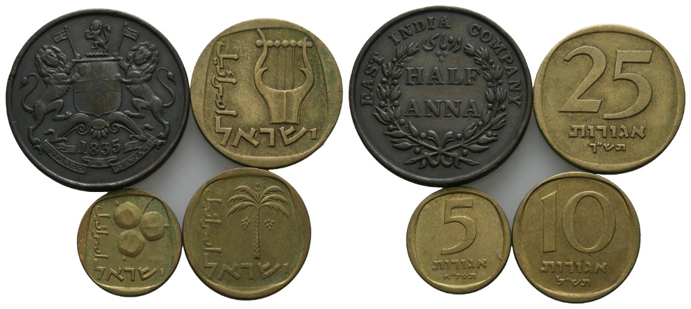 Indien & Israel; 4 Kleinmünzen